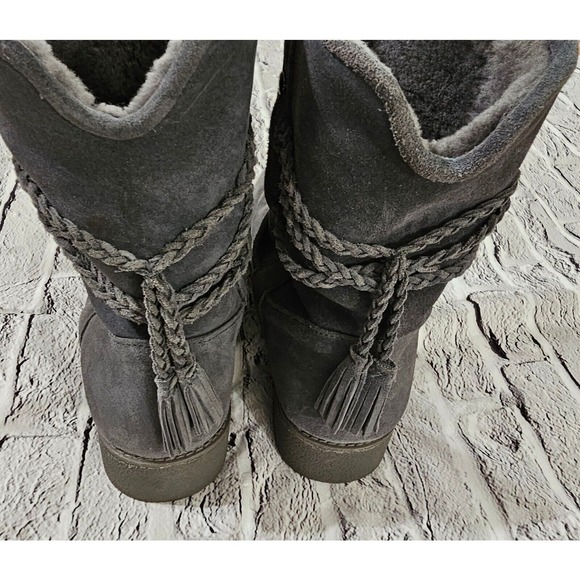 Abeo Blaine Suede Sheepskin Mid Gray Calf Boots WOMENS SIZE 10 - Picture 12 of 14